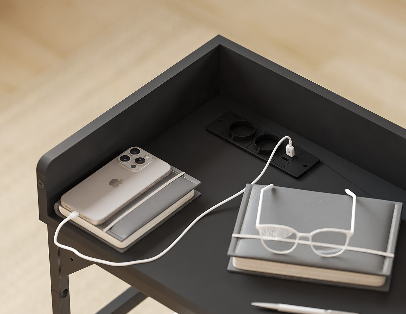 DreamDesk Midnight Black Luxe tafel voor over het bed 140