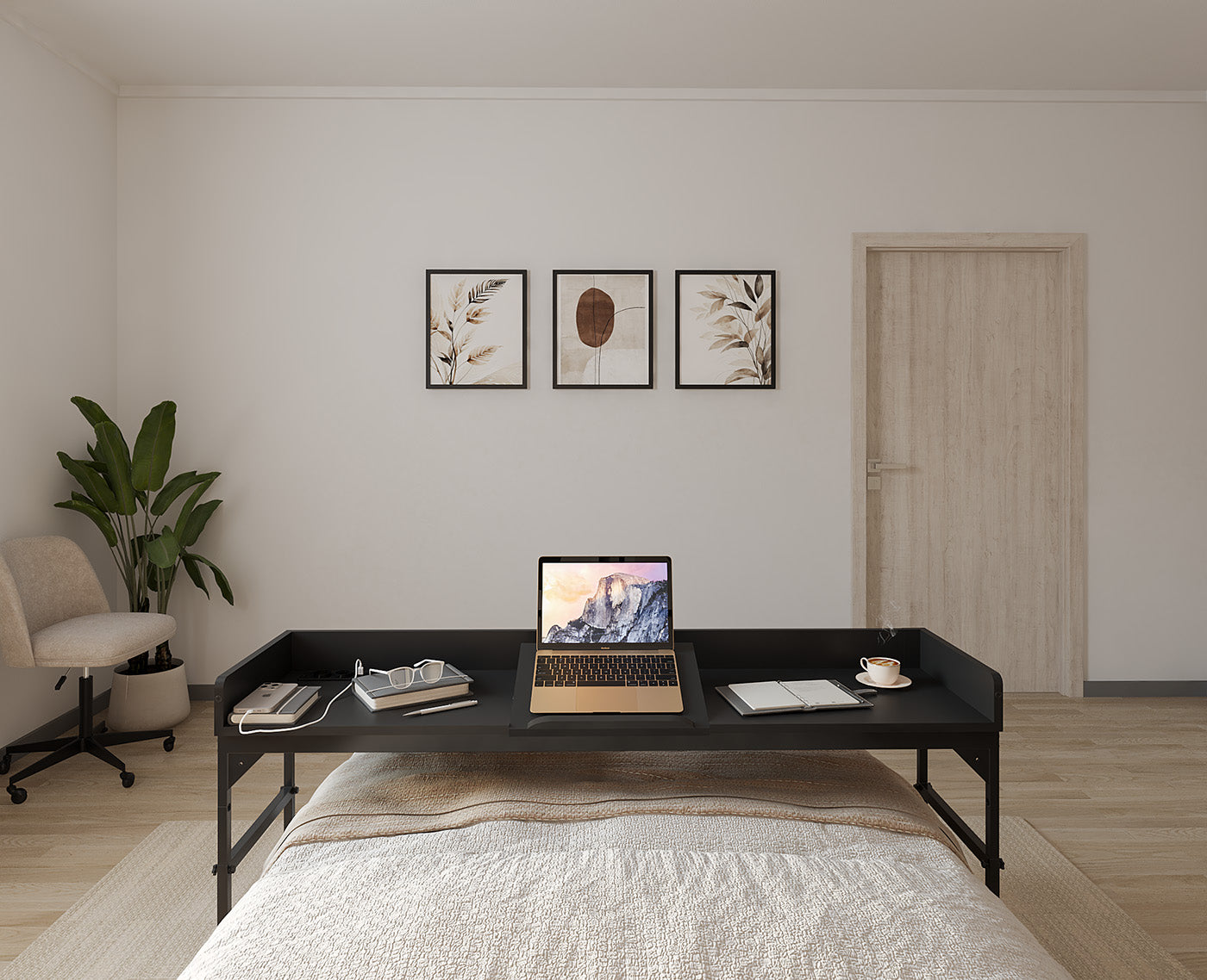 DreamDesk Midnight Black Luxe tafel voor over het bed 140