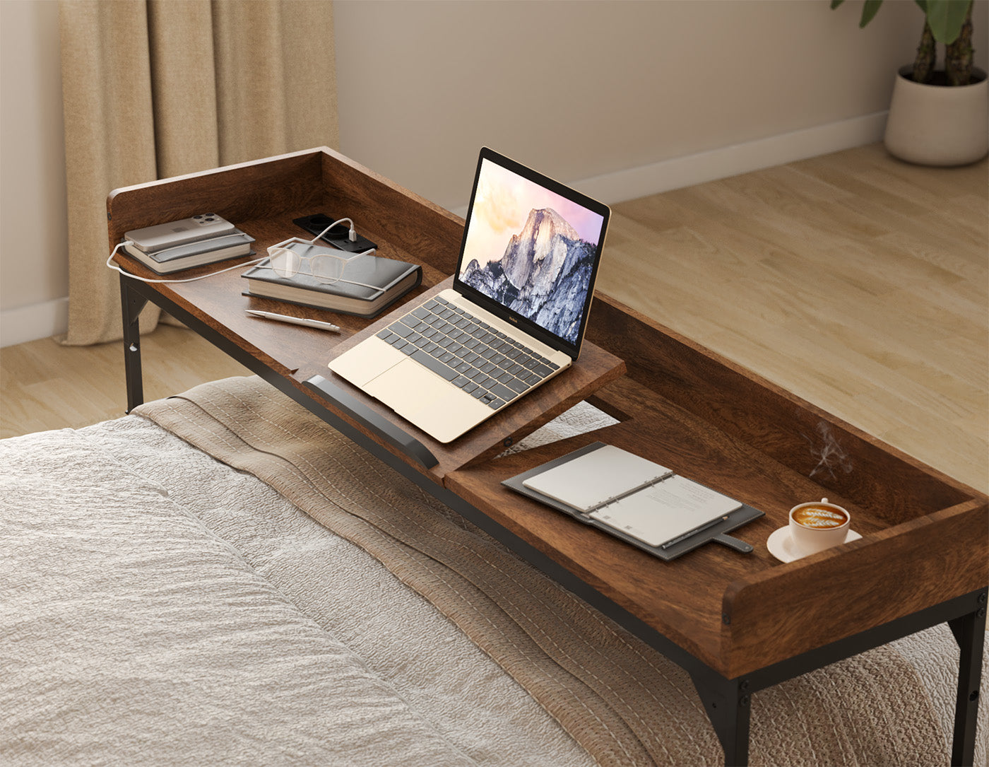 DreamDesk Espresso Brown Luxe tafel voor over het bed 140