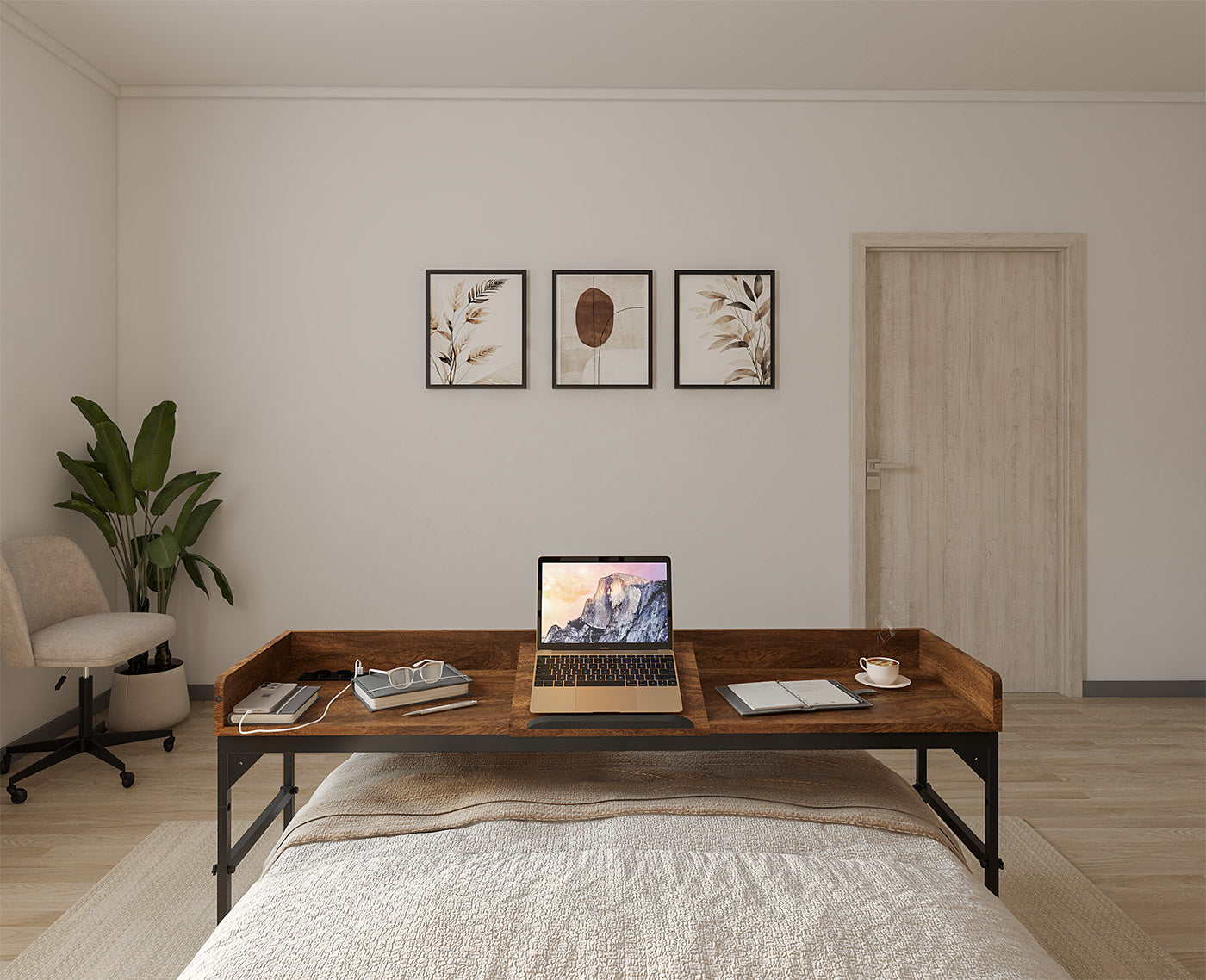 DreamDesk Espresso Brown Luxe tafel voor over het bed 140