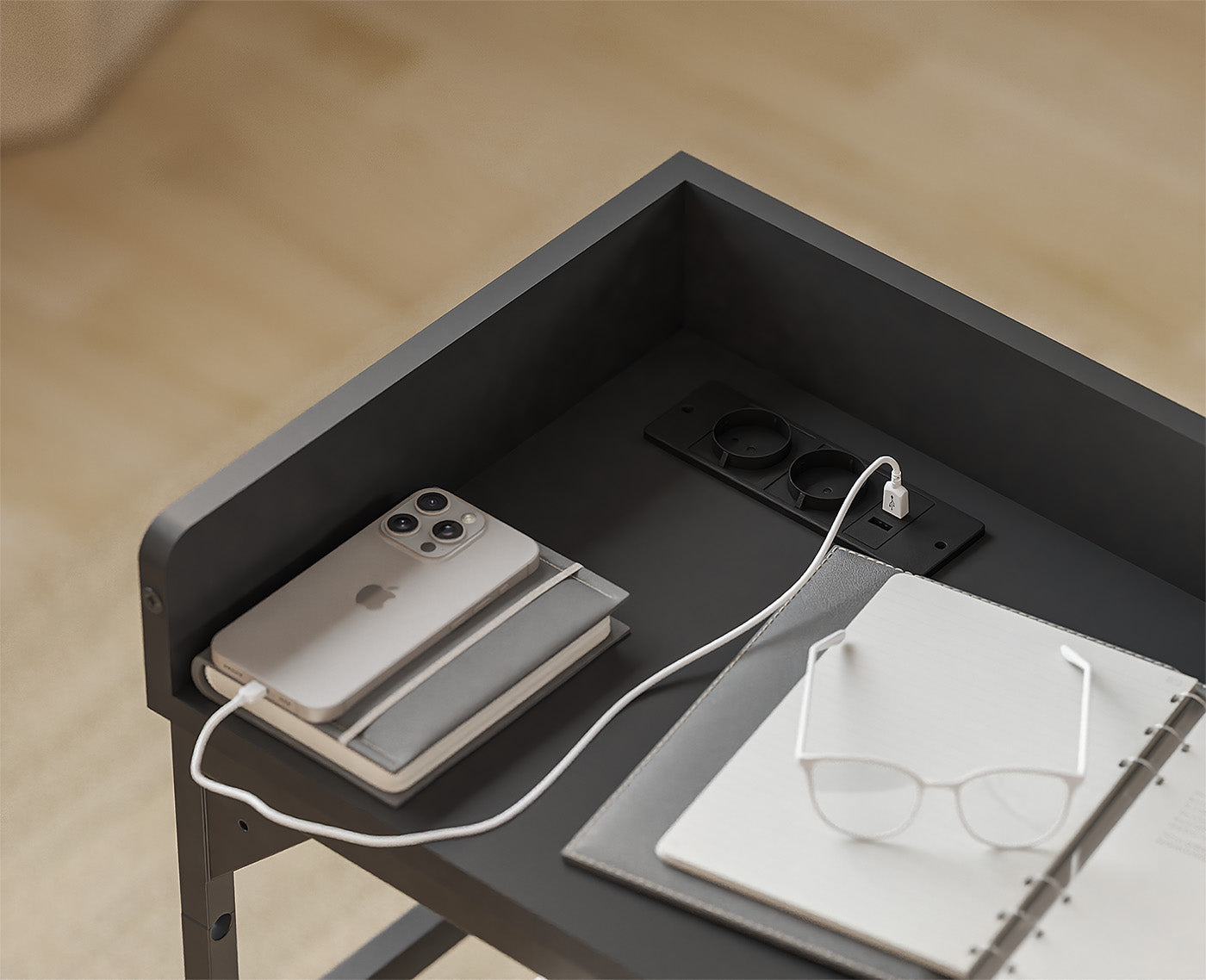 DreamDesk Midnight Black Luxe tafel voor over het bed 160