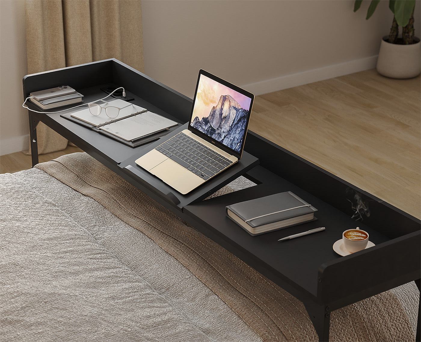 DreamDesk Midnight Black Luxe tafel voor over het bed 160