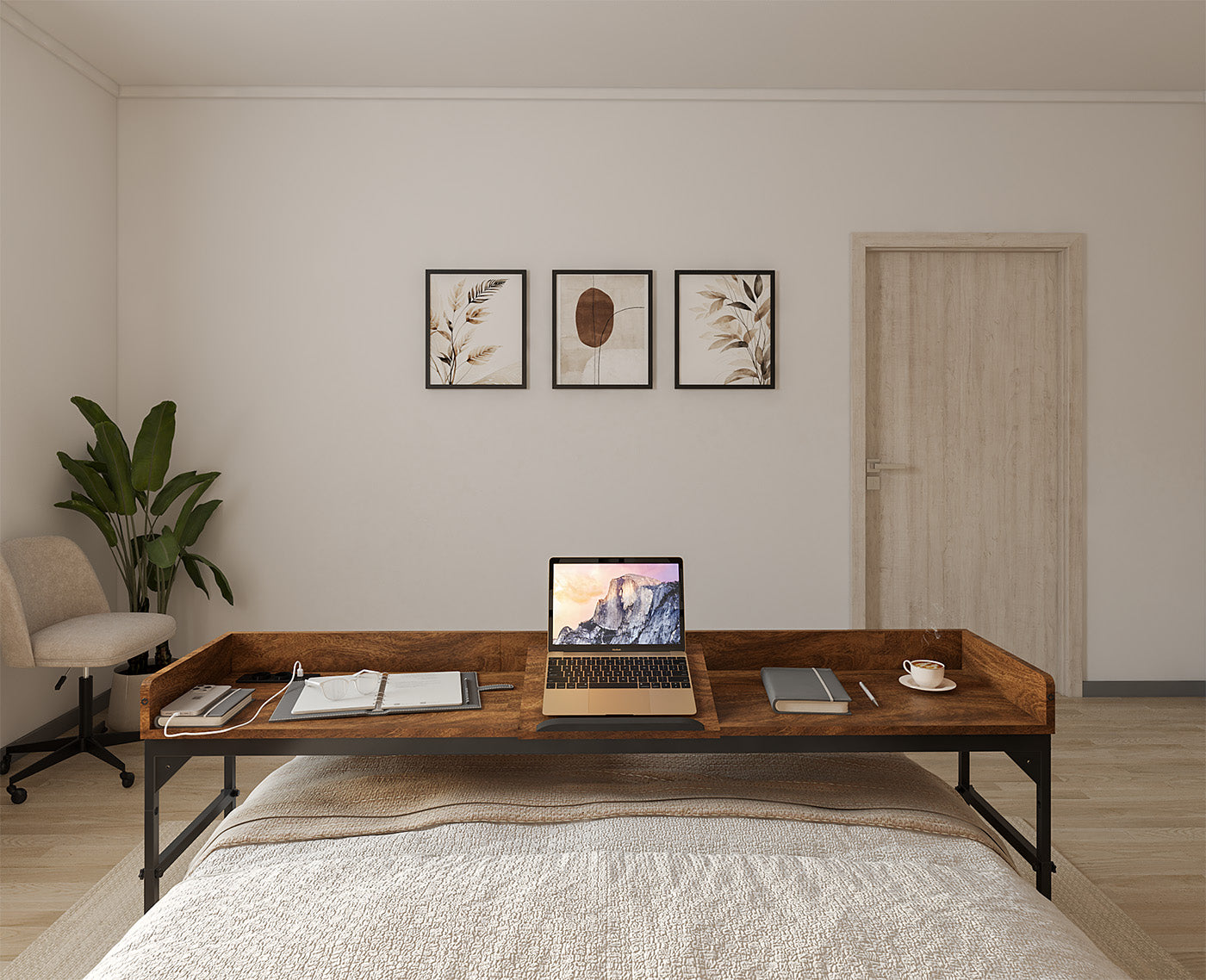 DreamDesk Espresso Brown Luxe tafel voor over het bed 160
