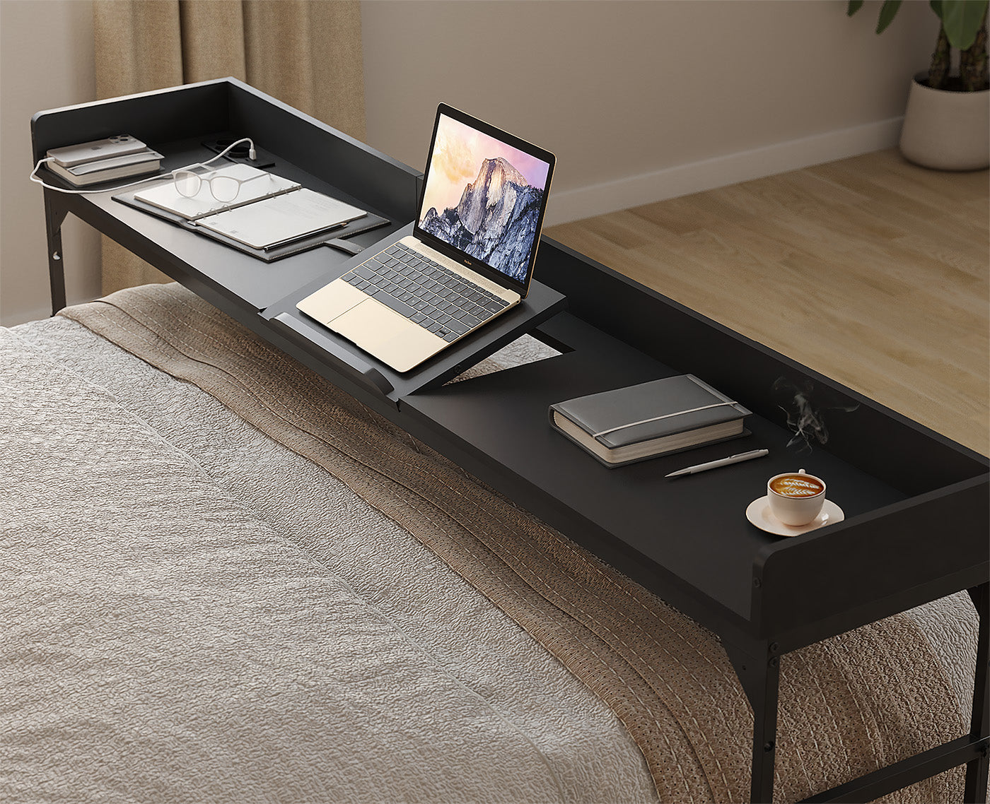 DreamDesk Midnight Black Luxe tafel voor over het bed 180