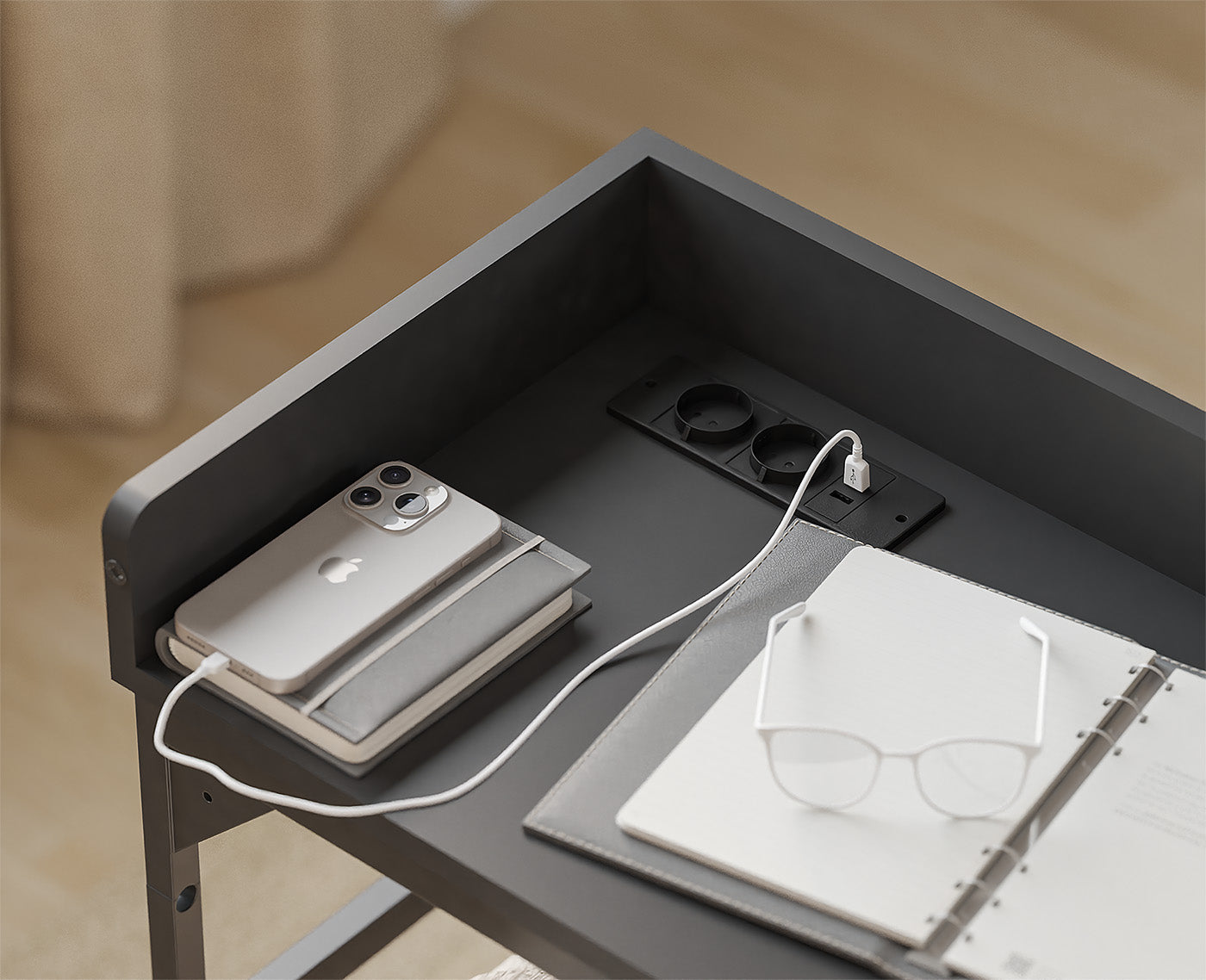 DreamDesk Midnight Black Luxe tafel voor over het bed 180