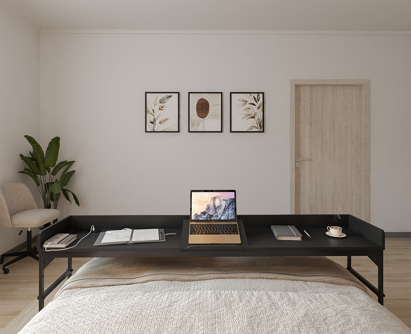 DreamDesk Midnight Black Luxe tafel voor over het bed 180