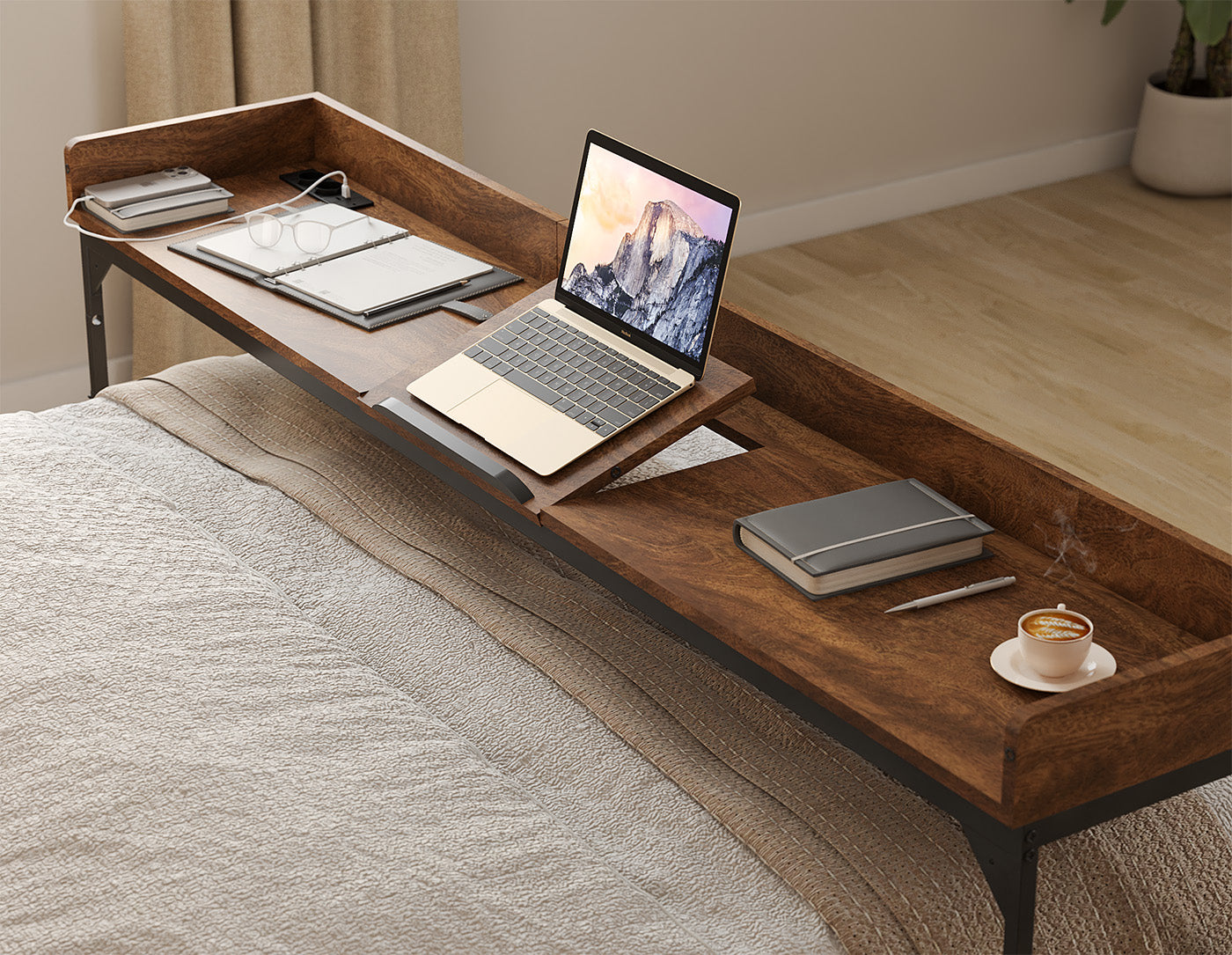 DreamDesk Espresso Brown Luxe tafel voor over het bed 180