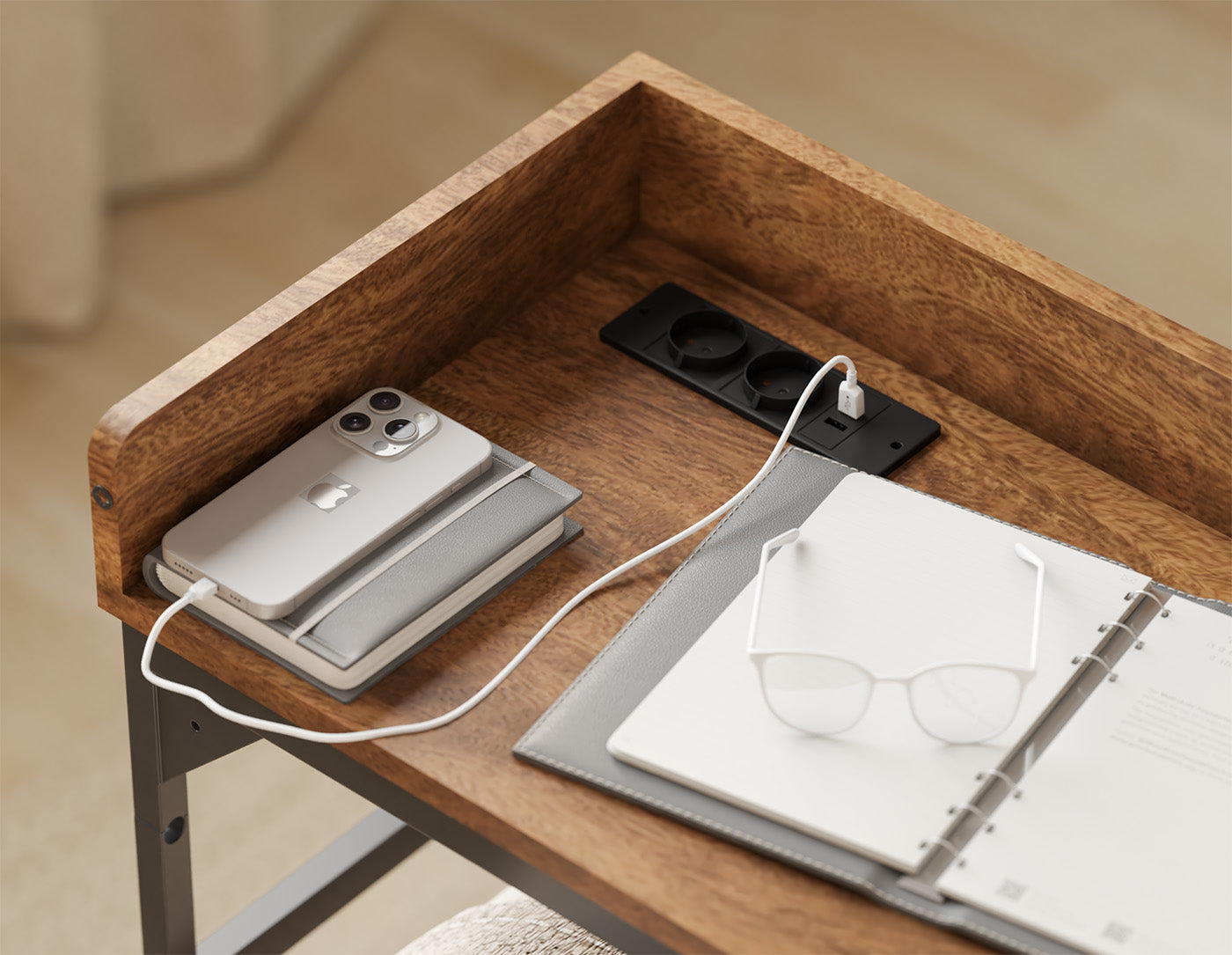 DreamDesk Espresso Brown Luxe tafel voor over het bed 180