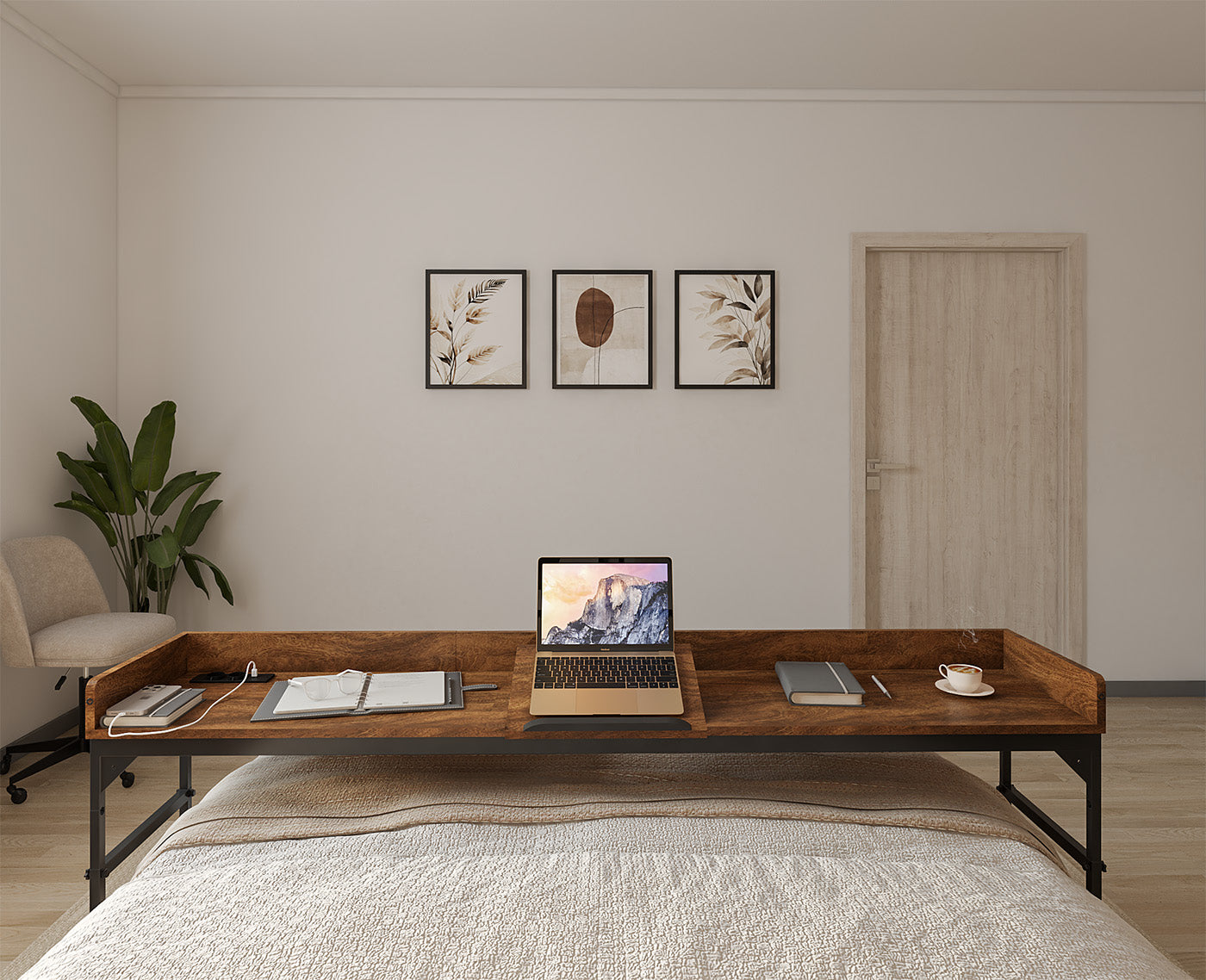 DreamDesk Espresso Brown Luxe tafel voor over het bed 180