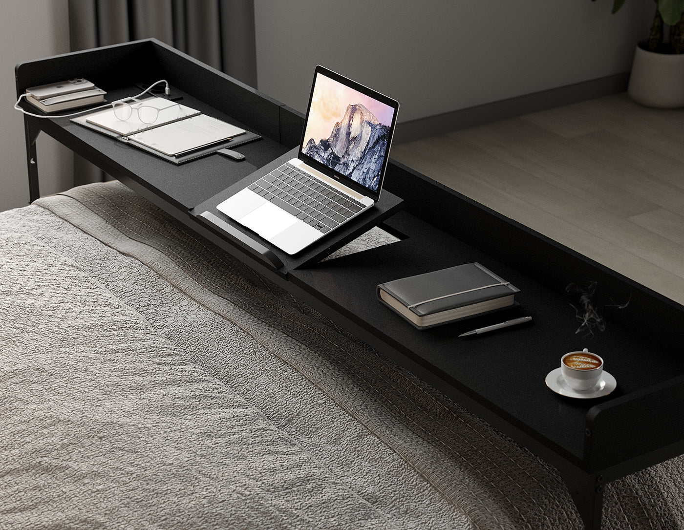 DreamDesk Midnight Black Luxe tafel voor over het bed 213