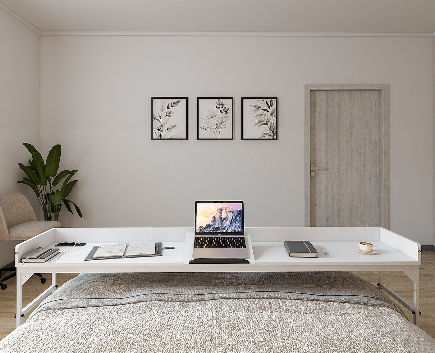 DreamDesk Arctic White Luxe tafel voor over het bed 213